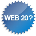 Badge with text 'web 2.0?' on it